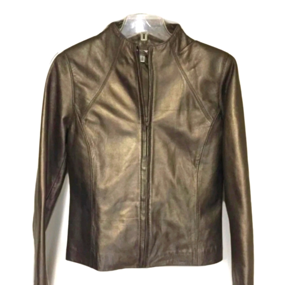 Yvonne le Marie Leather Bronze biker Jacket Size 12